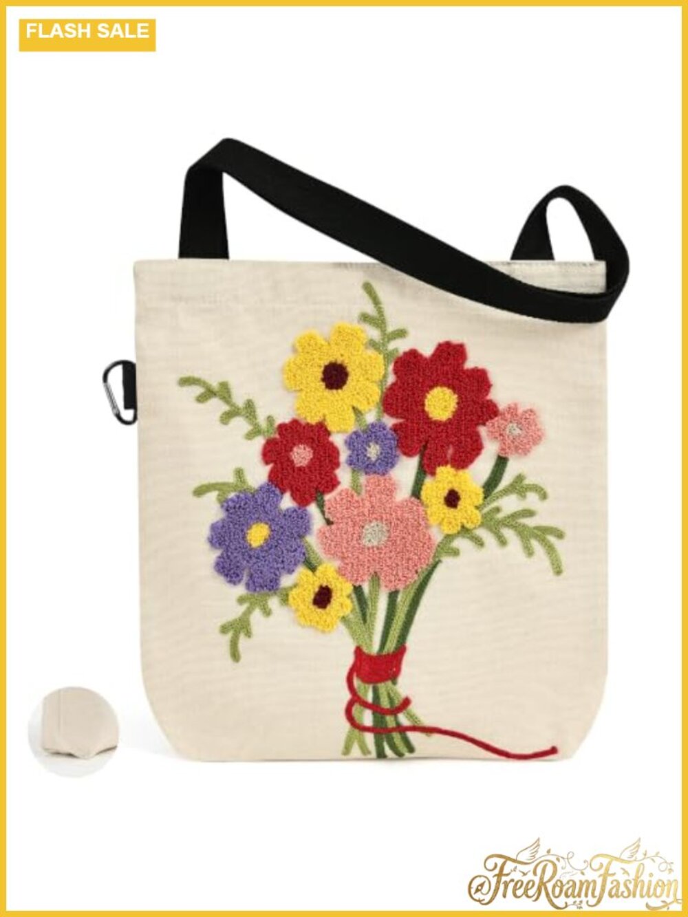 Embroidered Canvas Tote Bag Large Shoulder Bag for Women